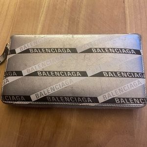 Balenciaga Everyday Zip Long Silver Leather Wallet